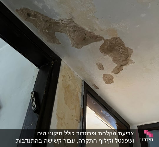 קיר מתקלף עם סימני רטיבות בתקרה